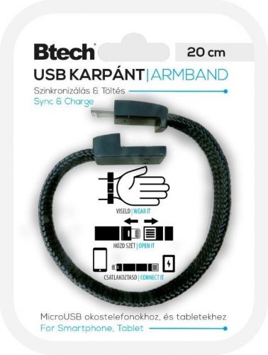 Btech Micro USB Textil Karkötő Fekete