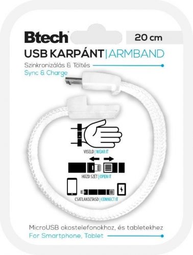 Btech Micro USB Textil Karkötő Fehér